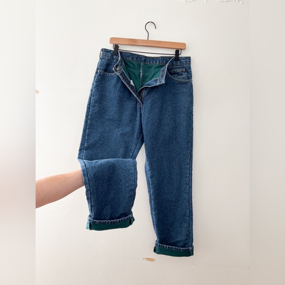 Vintage LL Bean Green Fleece Lined Jeans - Picture 2 of 4